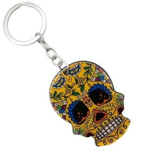 Yellow Sugar Skull Keychain, Day Of The dead, Calavera, Muertos, Halloween